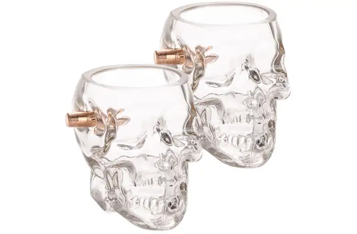 2 Monkey Trading Headshot Skull Whiskey Glass w/.308 Bullet